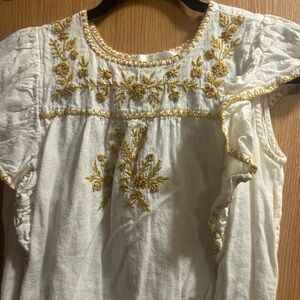 White Blouse with Gold Embroidery and Red Beads